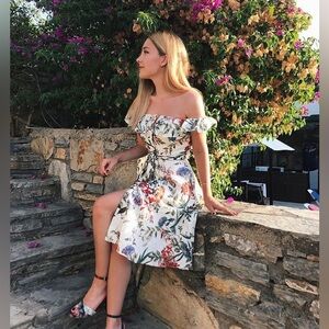 Zara Floral Button Down Off The Shoulder Dress